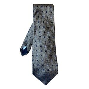 Embassy Row Neckware Mens Tie Grey/Gold geometric pattern 100% silk